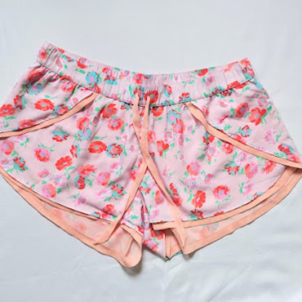 Aerie Floral Pink Lined Drawstring Waist Pajama Shorts Size Medium